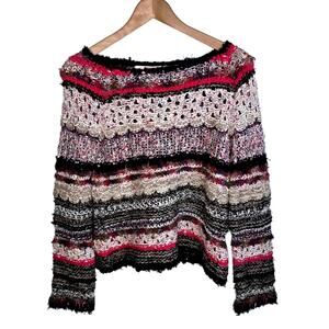 😀Anthropology Sleeping On Snow Open Knit Craft Style Sweater. Warm Colors Small